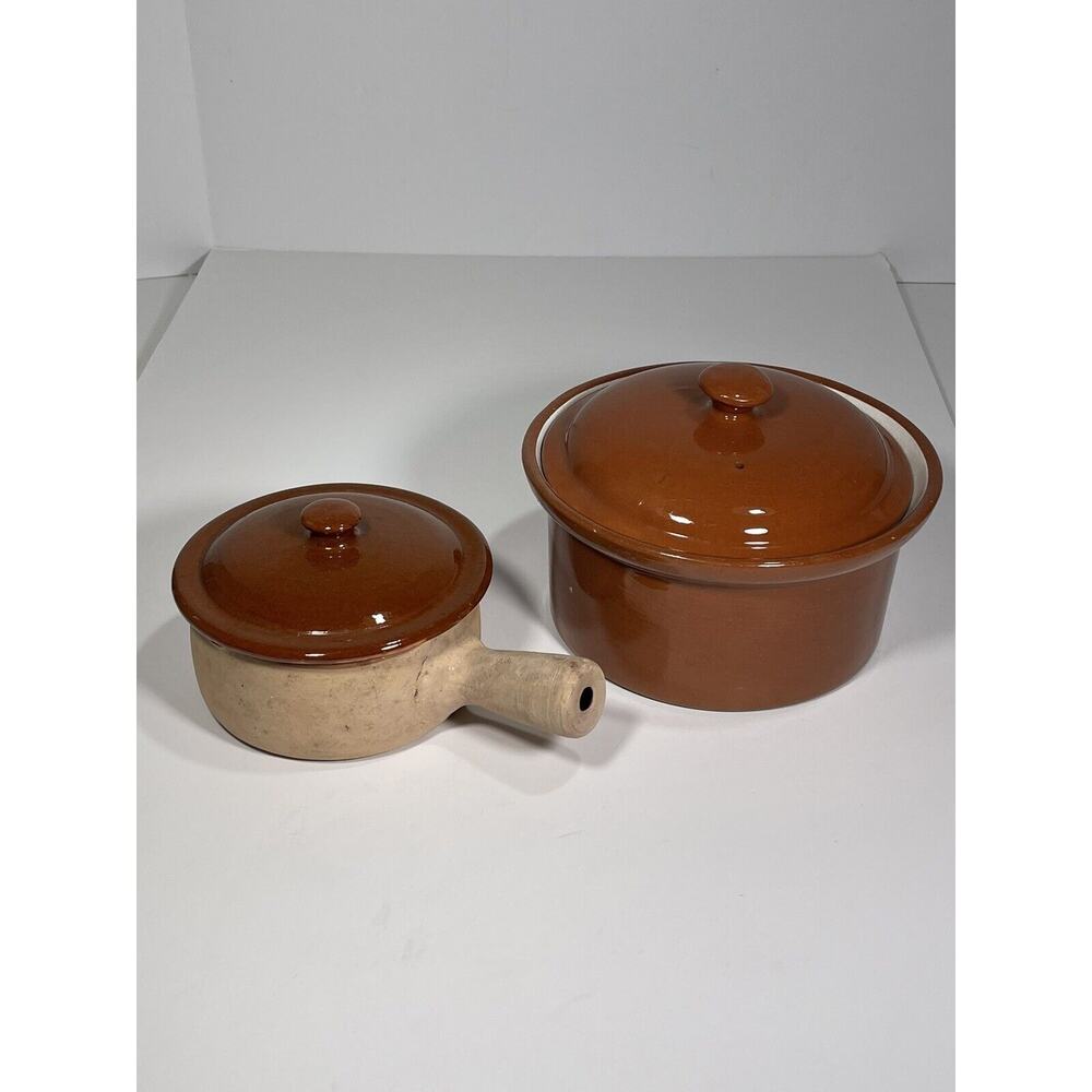 2 Set Cooking Pots - 1 Vallauris‎ French Pottery Rustic Clay Pot + 1 Casserole